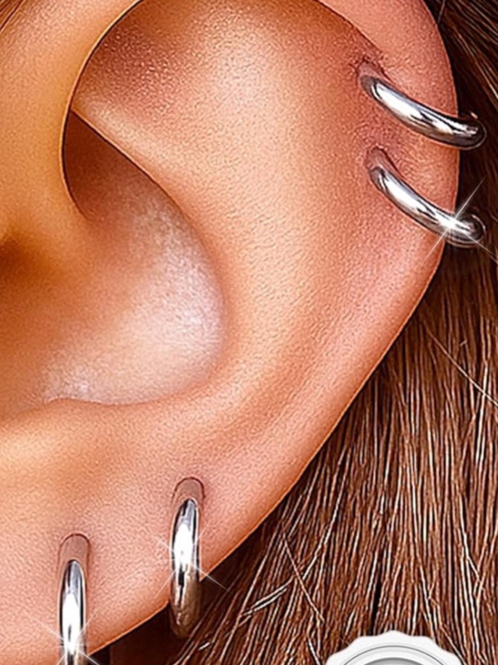 Sterling Silver Hoop Ear Cuff Set - Shiny Silver Hoops